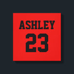 Sports Jersey Number and Name Red Personalized Canvas Print<br><div class="desc">A jersey number and name in black on a red background. Both name and number can be personalized in the text box. Colour of text can be changed in the edit menu prior to checkout.</div>