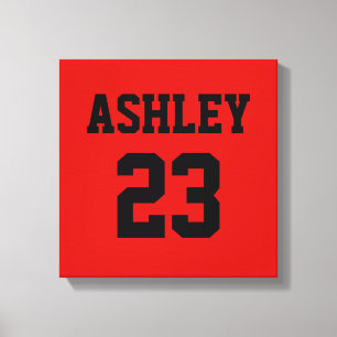 Sports Jersey Number and Name Red Personalized Canvas Print