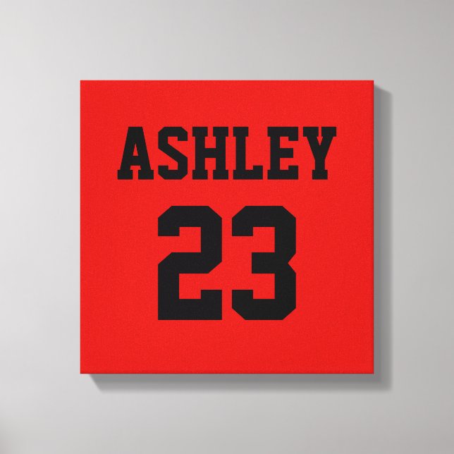 Sports Jersey Number and Name Red Personalized Canvas Print (Front)