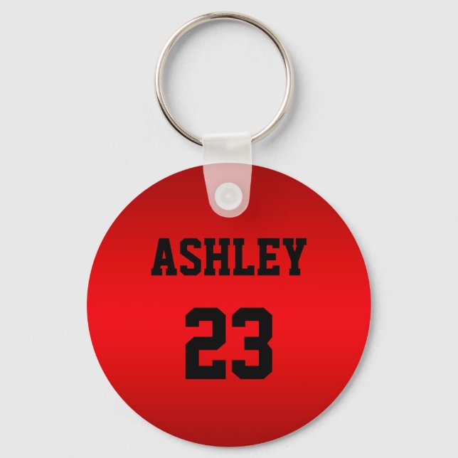 Sports Jersey Number and Name Red Personalized Keychain (Front)