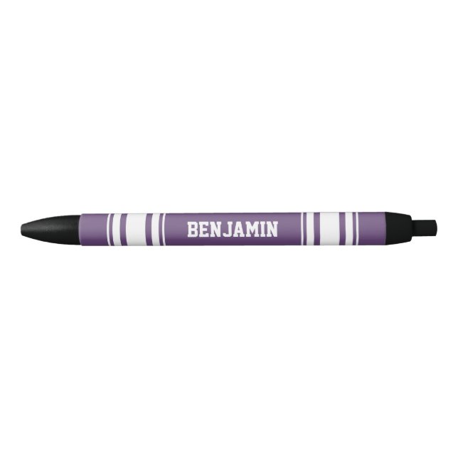 Sports Jersey Purple White Stripes Personalized Black Ink Pen (Front)