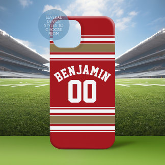 Sports Jersey Red and Gold Stripes Name Number iPhone 15 Case