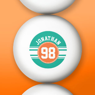 Sports Jersey Stripes Emerald & Orange Name Number Ping Pong Ball