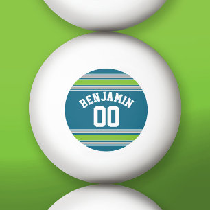 Sports Jersey Teal and Green Stripes Name Number Ping Pong Ball