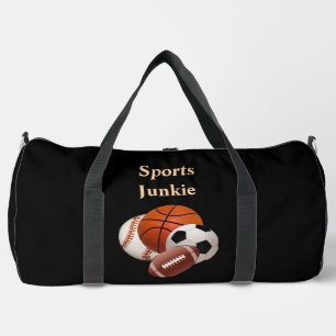 Sports Junkie Black Baseball Basketball Soccer  Duffle Bag