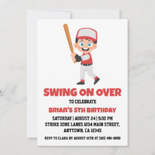 Sports kids baseball birthday invitations
