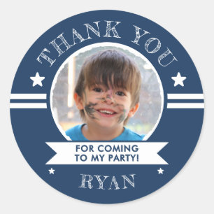 Sports Kids Photo Birthday Party Thank You Classic Round Sticker