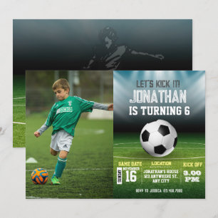 Sports Kids Soccer Photo Birthday Invitation