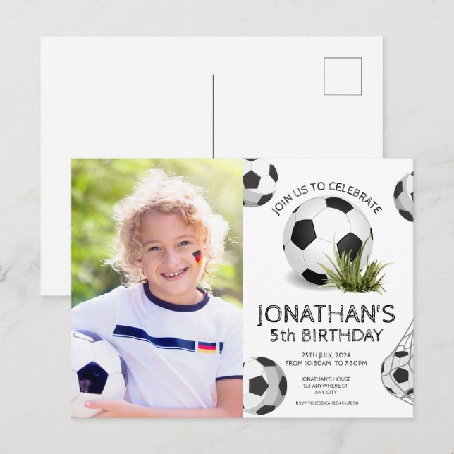 Sports Kids Soccer Photo Birthday Party Postcard (Front/Back)