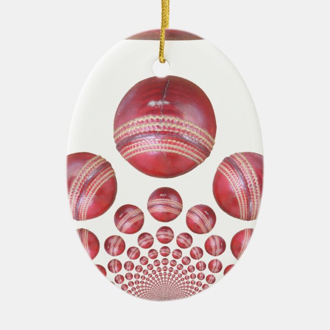 Sports Lover’s Cricket Ball Print Ceramic Ornament (Front)