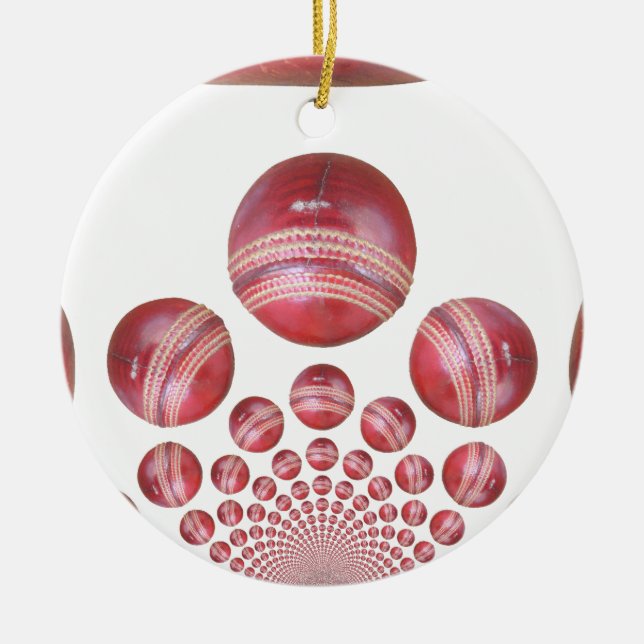 Sports Lover’s Cricket Ball Print Ceramic Ornament (Front)