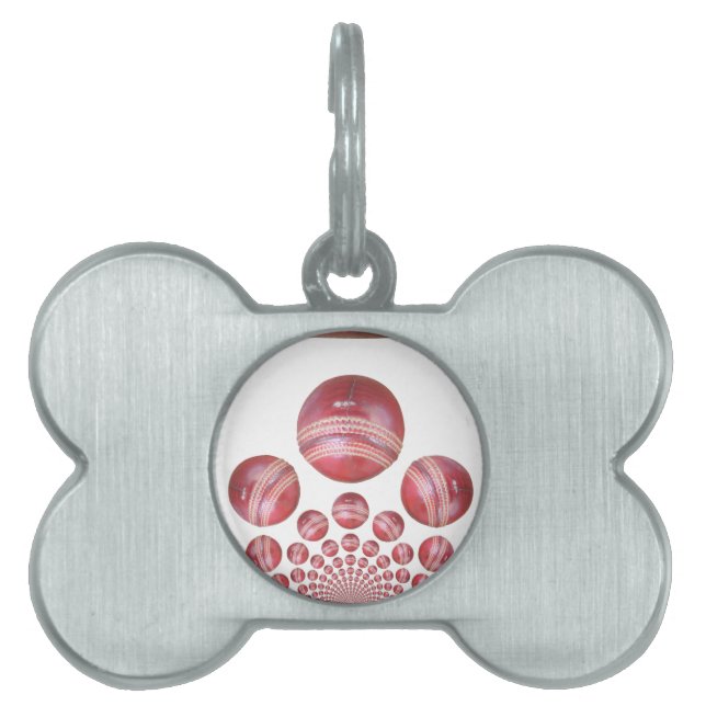Sports Lover’s Cricket Ball Print Pet Tag (Front)