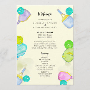 Sports Lover Watercolor Pickleball Themed Wedding Program
