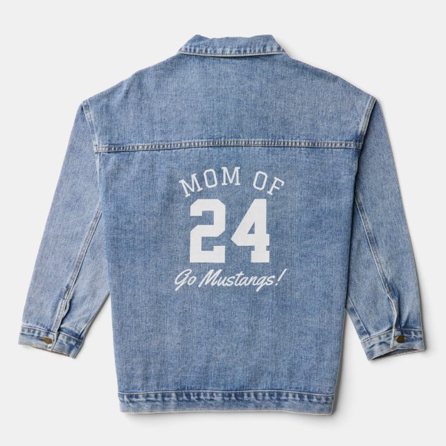 Sports Mom of Player Number with Mascot Denim Jacket (Back)