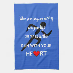 Sports motivational running quote blue kitchen towel