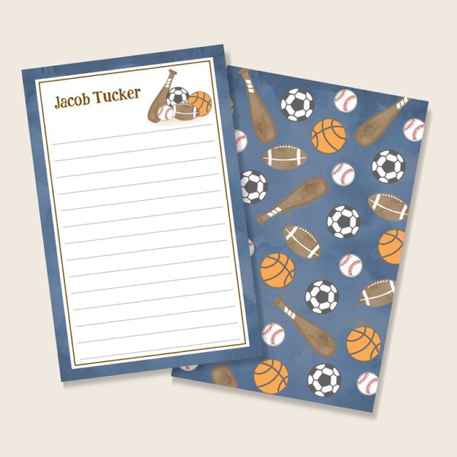 Sports Navy Blue Kids Lined Letter Writing Paper (Creator Uploaded)