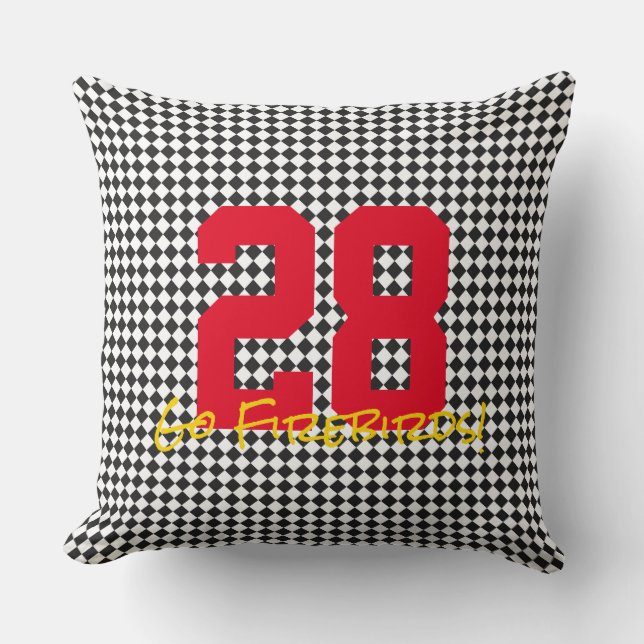Sports NUMBER Chequerboard Go TEAM NAME! Fun Throw Pillow (Front)