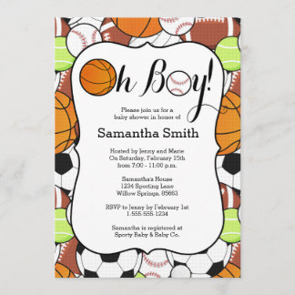 Sports Oh Boy! Baby Shower Invitation