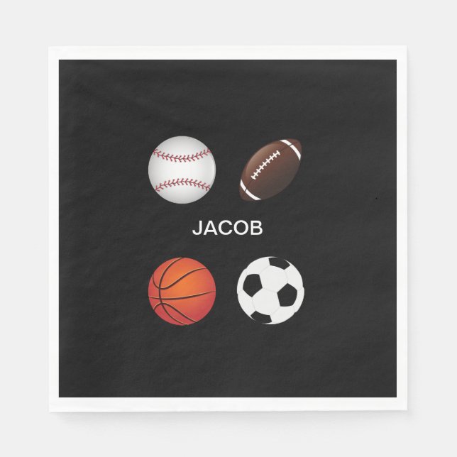 " SPORTS" PAPER NAPKINS WITH CHILDS NAME. (Front)