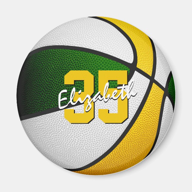 sports party favours under 10 green gold basketbal magnet (Front)