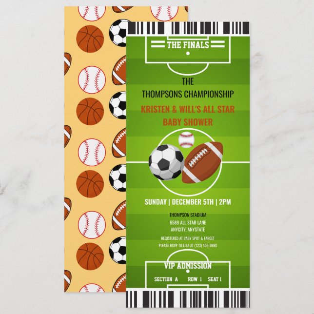 Sports Party Invitations | Boy Baby Shower (Front/Back)