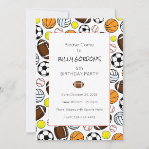 Sports Party Kids Colorful Football Fun Invitation