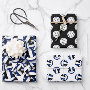 sports patterns blue black volleyballs wrapping paper sheet