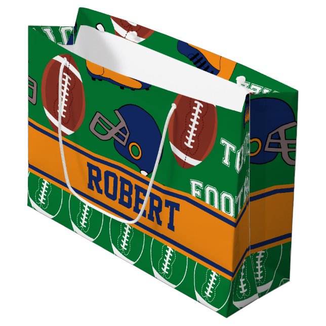 SPORTS Personalize Football Pattern for Children Large Gift Bag (Front Angled)