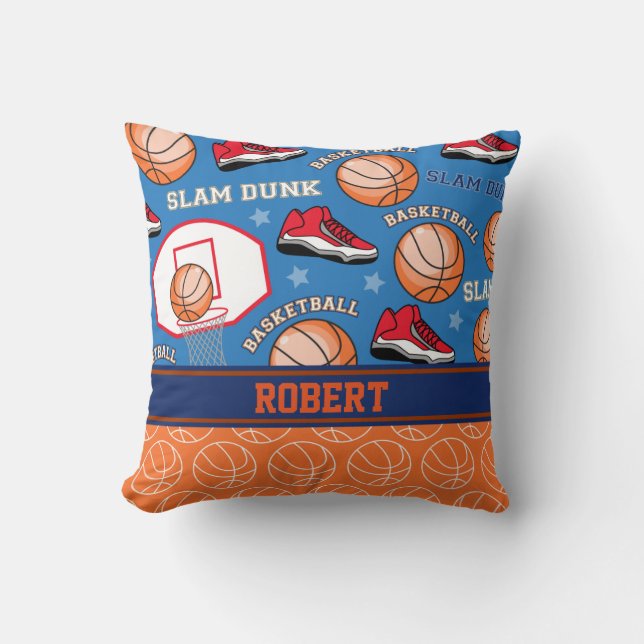 SPORTS Personalized Name Basketball Fan Pattern Throw Pillow (Front)