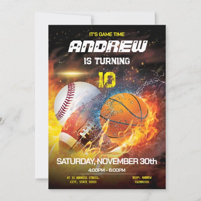 Sports personnels Anniversaire Invitation imprimab (Devant)