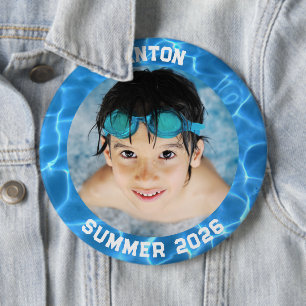 Sports Photo Aqua Blue Swimming Pool Frame 6 Inch Round Button