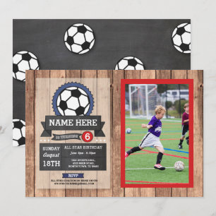 Sports Photo Soccer Football Photo Star Birthday Invitation