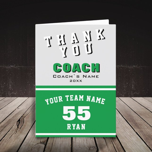 Sports Player Green Thank you Coach Card (Creator Uploaded)