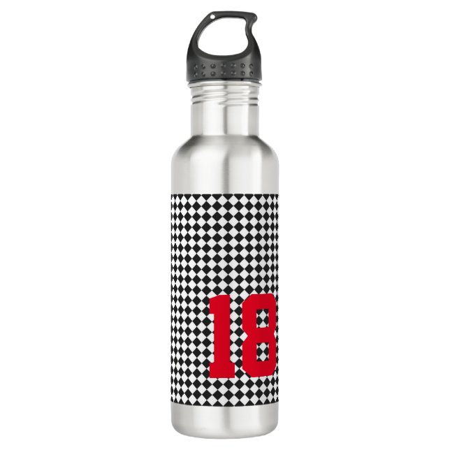 Sports Player NUMBER Chequerboard Black White Team 710 Ml Water Bottle (Front)