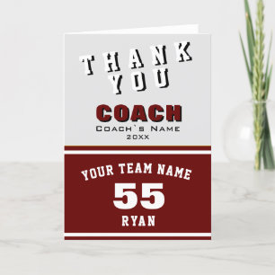 Sports Player Red Thank you Coach Card