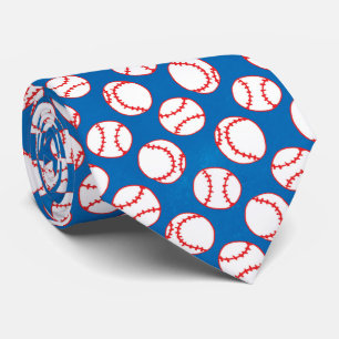 Sports Red and White Baseballs on Blue Pattern Tie