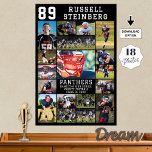 Sports Senior Graduation 18 Photo Collage Poster<br><div class="desc">Honour and celebrate your high school sports senior on Seniors Night, at the athletics awards banquet or display at his or her graduation party this photo collage poster print with 18 pictures and personalized with your player's number, initials or school monogram, name and your custom text in your choice of...</div>