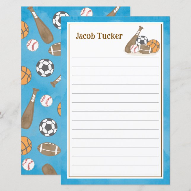Sports Sky Blue Kids Linked Letter Papier (Devant / Derrière)
