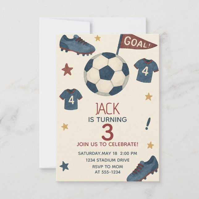 Sports Soccer birthday invitation for boys (Front)