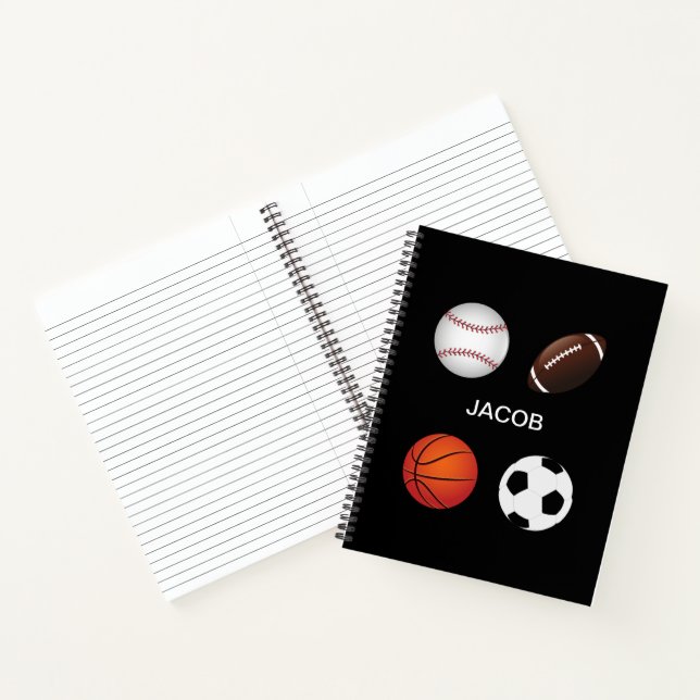 " SPORTS" SPIRAL NOTEBOOK WITH CHILDS NAME. (Inside)