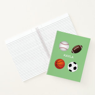 " SPORTS" SPIRAL NOTEBOOK WITH CHILDS NAME.