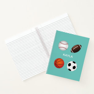 " SPORTS" SPIRAL NOTEBOOK WITH CHILDS NAME.