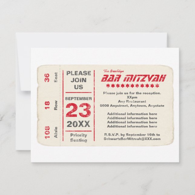 Sports Star Bar Mitzvah Reception Card in Red (Front)