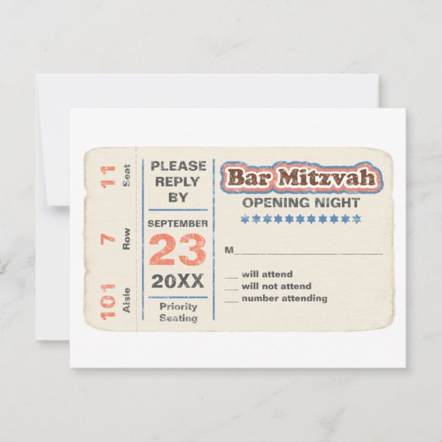 Sports Star Bar Mitzvah RSVP Reply Card Bleu (Devant)