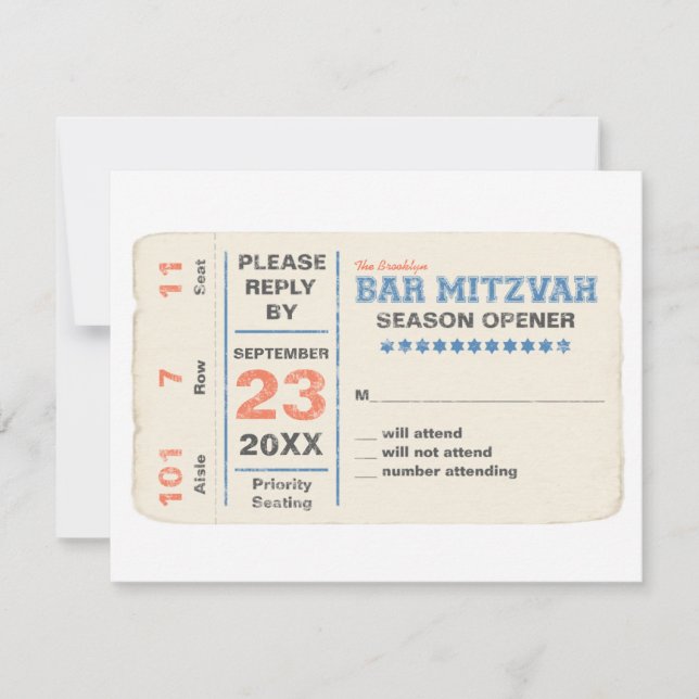 Sports Star Bar Mitzvah RSVP Reply Card Blue (Front)