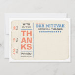 Sports Star Bar Mitzvah Thank You Card Blue<br><div class="desc">The Sports Star theme continues with these reply cards that mimic a classic sporting event ticket. It’s perfect for a sports themed Bar Mitzvah or just if your son is a big baseball, basketball, soccer, football or any sports fan. You can customize virtually all of the printed information with your...</div>