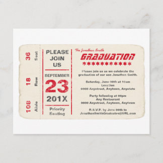 Sports Star Ticket Graduation, Red Invitation
