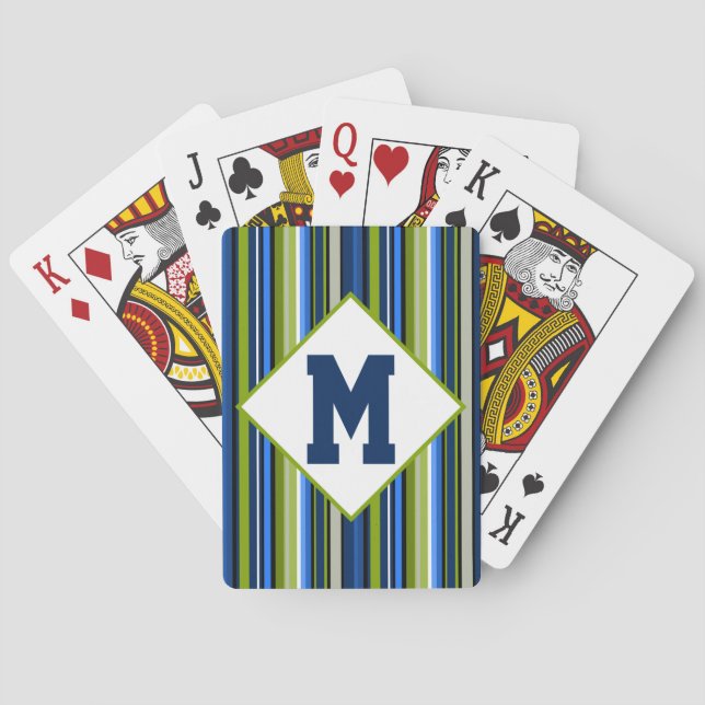 Sports Stripe Blue and Green Playing Cards (Back)