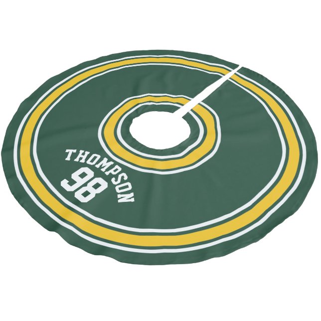 Sports Striped Jersey Dark Green Yellow Number Brushed Polyester Tree Skirt (Angled)