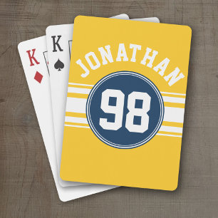 Sports Stripes Navy Blue & Yellow Name Number Playing Cards